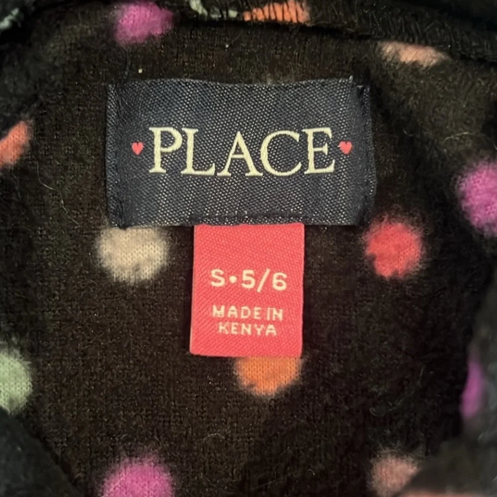2 The Children’s Place Girls Hoodies- Aqua Leopard Print & Black w Polkadots